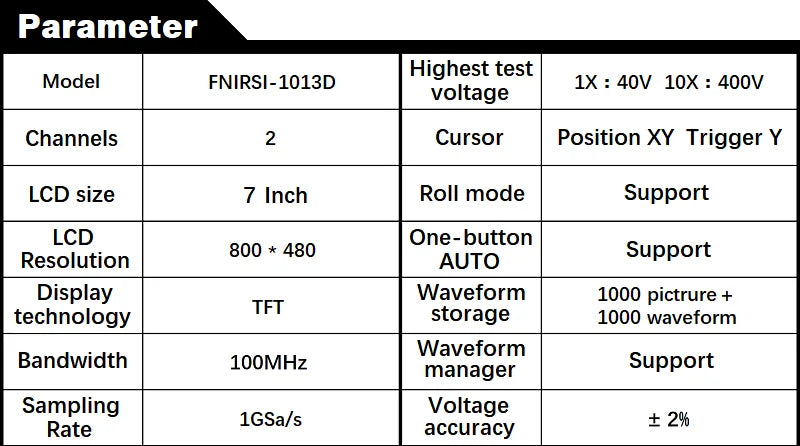 FNIRSI-1013D Digital Tablet Oscilloscope | Dual Channel 100MHz Bandwidth, 1GS/s Sampling Rate | 7" Mini Touchscreen Scope