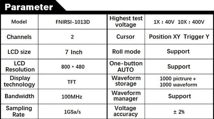 FNIRSI-1013D Digital Tablet Oscilloscope – Dual Channel, 100MHz Bandwidth, 1GS/s Sampling Rate, 7-Inch Mini Scope