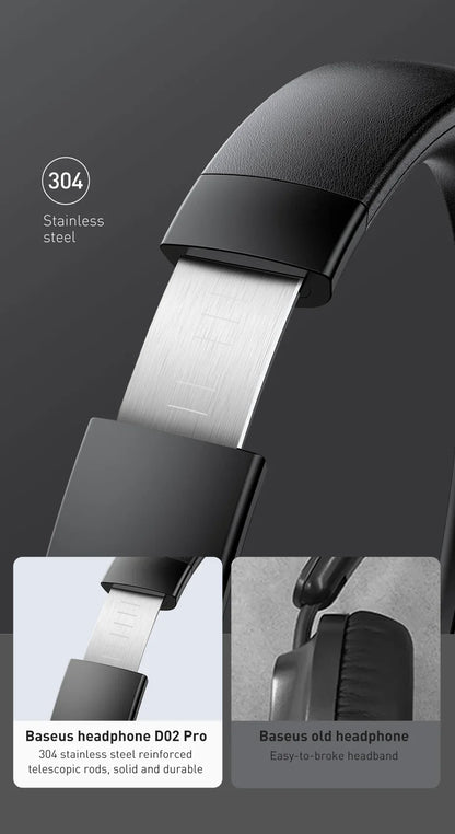 Baseus D02 Pro Wireless Headphones - Bluetooth 5.3, Foldable Sport Headset, Over-Ear Gaming Bluetooth Earbuds