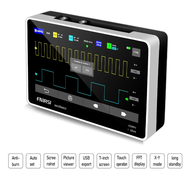 FNIRSI-1013D Digital Tablet Oscilloscope | Dual Channel 100MHz Bandwidth, 1GS/s Sampling Rate | 7" Mini Touchscreen Scope