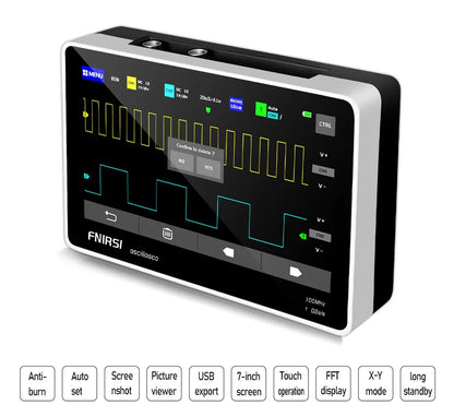 FNIRSI-1013D Digital Tablet Oscilloscope | Dual Channel 100MHz Bandwidth, 1GS/s Sampling Rate | 7" Mini Touchscreen Scope