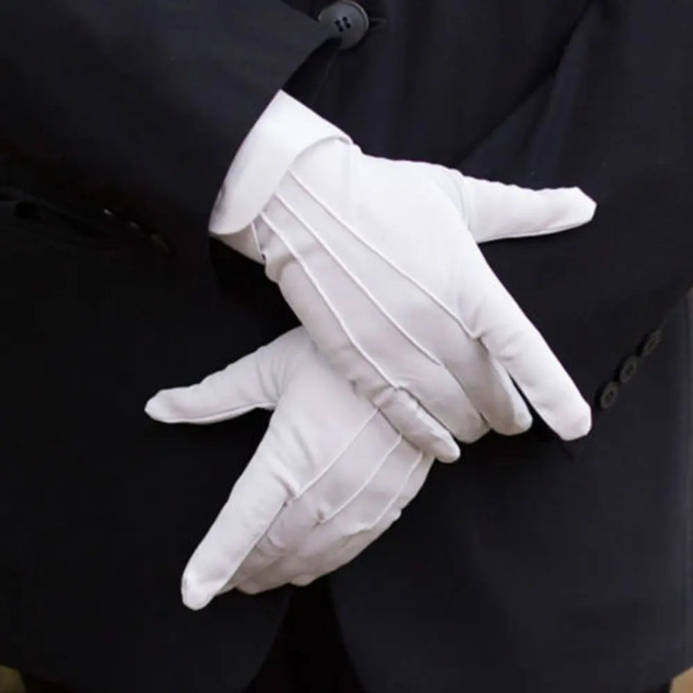 White Formal Parade Gloves – Classic Tuxedo Honor Guard Inspection Uniform Gloves for Men & Women, Butler & Band Performance Wear