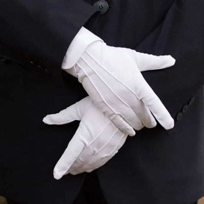 White Formal Parade Gloves – Classic Tuxedo Honor Guard Inspection Uniform Gloves for Men & Women, Butler & Band Performance Wear