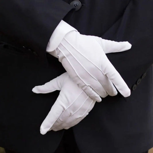 White Formal Parade Gloves – Classic Tuxedo Honor Guard Inspection Uniform Gloves for Men & Women, Butler & Band Performance Wear