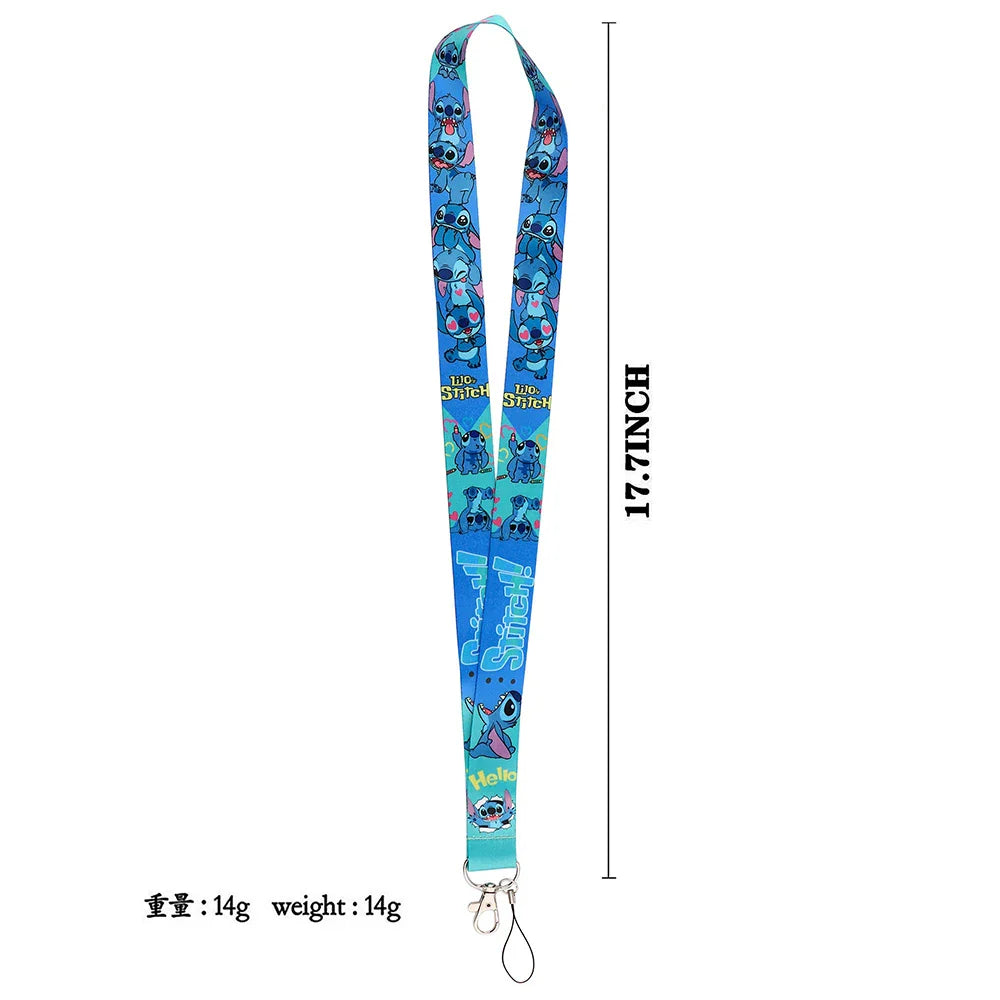 Lilo & Stitch Cute Couples Lanyard – Keychain, ID Badge Holder & Phone Strap with Card Cover Charm Accessories