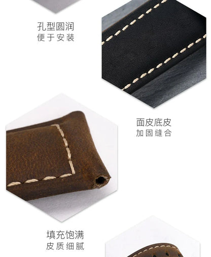 Genuine Leather Watch Band for Panerai Luminor & Radiomir – 18mm-24mm High-Quality Strap with Stainless Steel Buckle