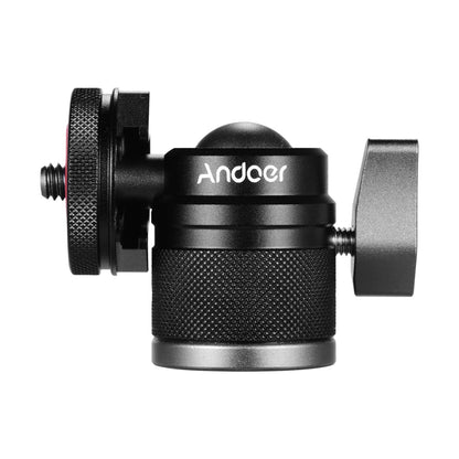 Andoer 2 in 1 Ball Head with 1/4" Screw Mount, 360° Aluminum Alloy for Camera, Phone Holder, Speedlite, Tripod, and Selfie Stick
