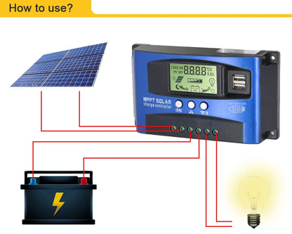 MPPT Solar Charge Controller — 30A-100A Dual USB LCD Regulator for 12V/24V Solar Panels with Load Control