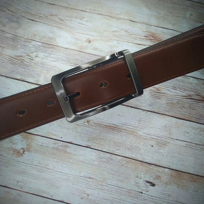 Men’s Genuine Leather Reversible Belt – 2-in-1 Rotated Buckle for Big & Tall Sizes