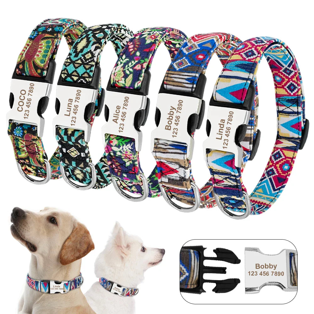 Adjustable Nylon Dog & Cat Collar – Personalized ID Collar with Engraved Name Buckle, Anti-Lost for Small, Medium & Large Pets