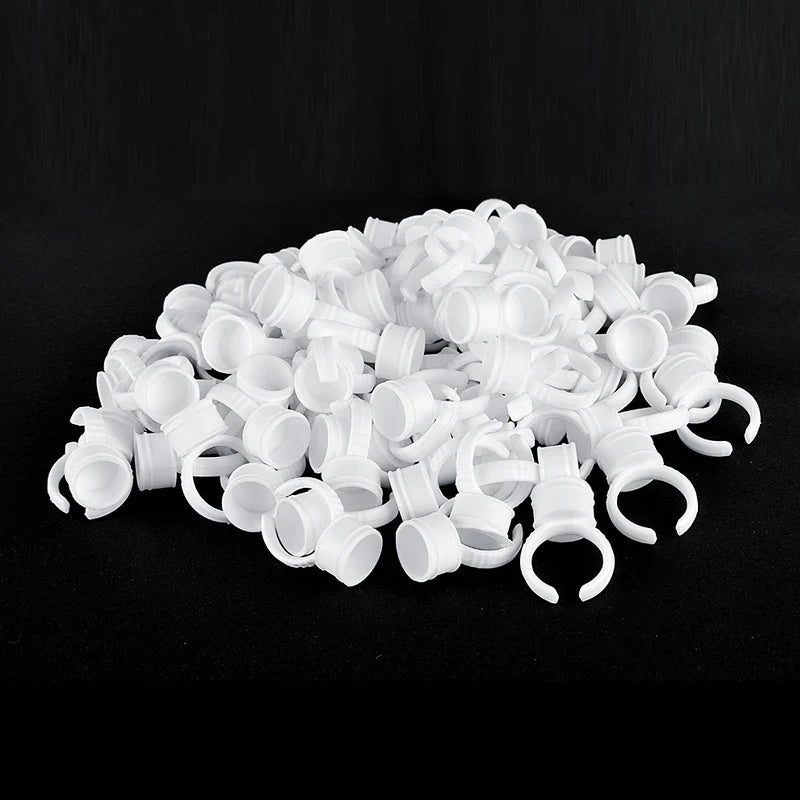 100pcs Disposable Plastic Pigment Rings — 3 Sizes White Ink Holders for Eyebrow Permanent Makeup