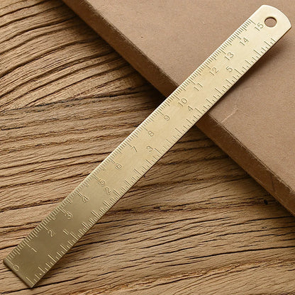 Vintage Brass Straight Ruler — Metal Triangle Protractor Measuring Tool for Students