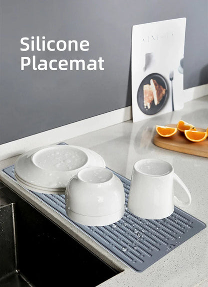 Silicone Dish Drying Mat (41 x 15cm) | Large Countertop, Sink & Dish Draining Mat, Heat-Resistant Trivet