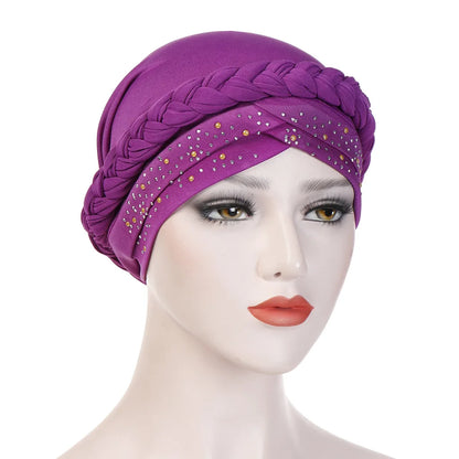 Women’s Cotton Head Scarf – Solid Turban Bonnet Hijab Cap with White Pearl Inner, Muslim Arab Wrap