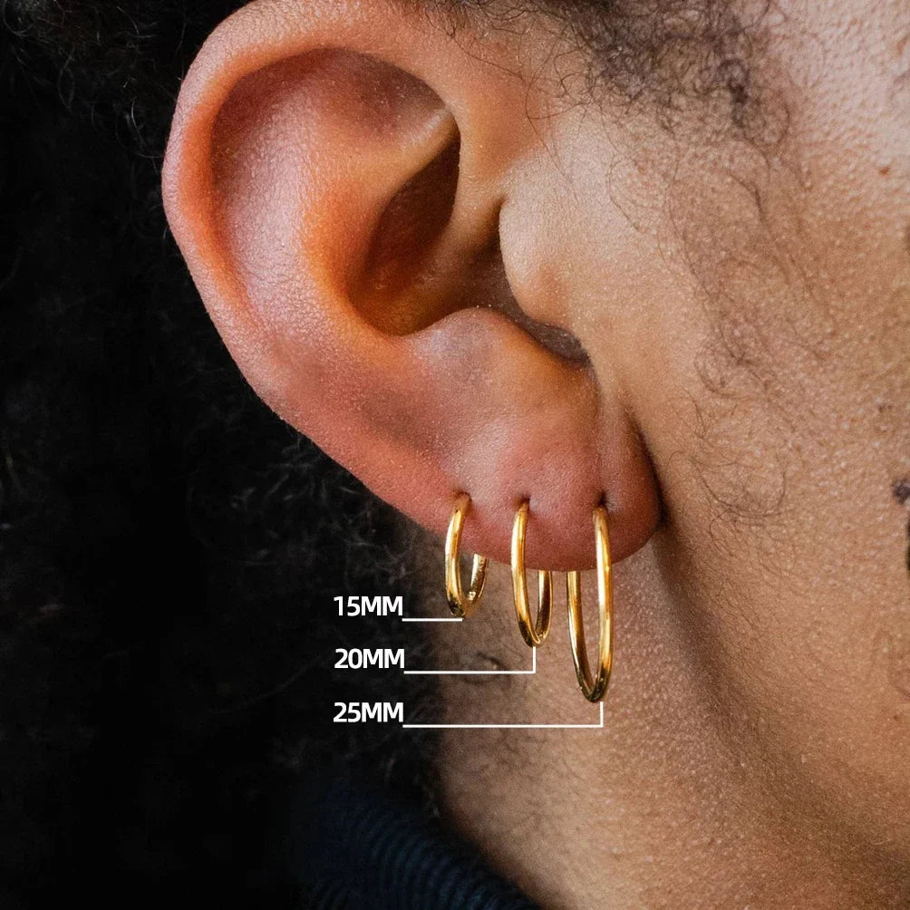 E.B.belle Minimalist Stainless Steel Hoop Earrings — 14K Gold-Plated Small, Medium & Large Loops for Women