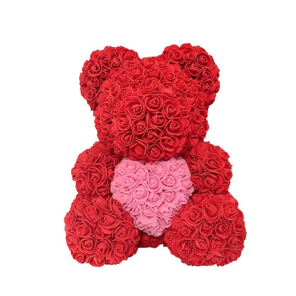 2024 40cm Rose Bear – Heart-Shaped Artificial Flower Teddy Bear for Valentine’s, Wedding, Birthday & Christmas Gifts