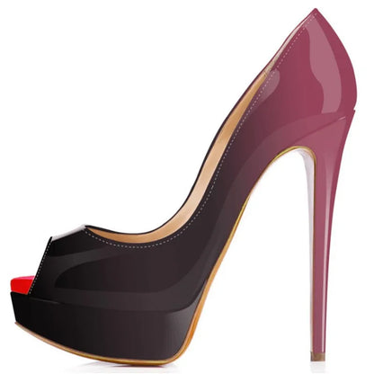 Women’s Sexy Platform Peep Toe Pumps – 14cm Stiletto Patent Leather High Heels for Party & Wedding