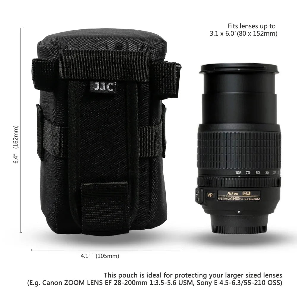 JJC Waterproof Camera Lens Bag — Storage Pouch with Belt for Canon, Nikon, Sony, Fujifilm DSLR