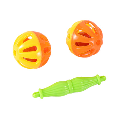 2PCS Parrot Chewing Toys – Bite-Resistant Double Head Bell Rattle Balls Interactive Bird Training Toys