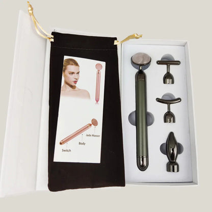 4 in 1 Vibrating Rose Quartz Roller - T/V Shaped Face and Eye Massager for Lifting, Slimming, and Beauty Care