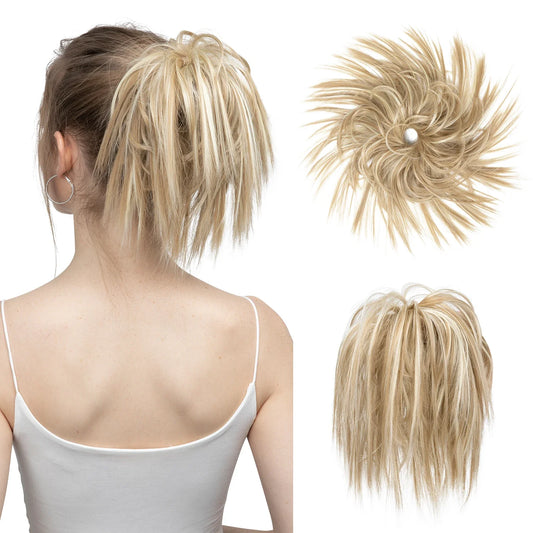 Synthetic Fake Hair Messy Bun Chignon – Elastic Scrunchy Curly Hairpiece, Flexible Band SARLA Synthetic Extension