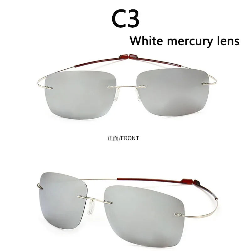 2025 New Cool 100% Pure Titanium Rimless Sunglasses – Polarized Grey Lenses, Super Thin, UV400 Protection, Oculos De Sol