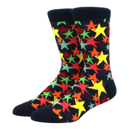 Men's Colorful Combed Cotton Jacquard Crew Socks - Striped Business Casual Dress Socks