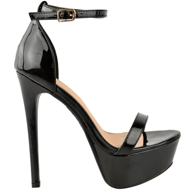 Women’s Red High Heel Sandals – 14cm Open Toe Ankle Strap Patent Leather Party & Wedding Shoes