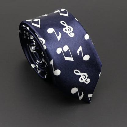 Musical Notes Slim Necktie - Silky Piano & Guitar Print Tie for Men & Women, Elegant Fashion Gift