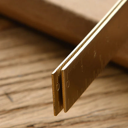 Vintage Brass Straight Ruler — Metal Triangle Protractor Measuring Tool for Students