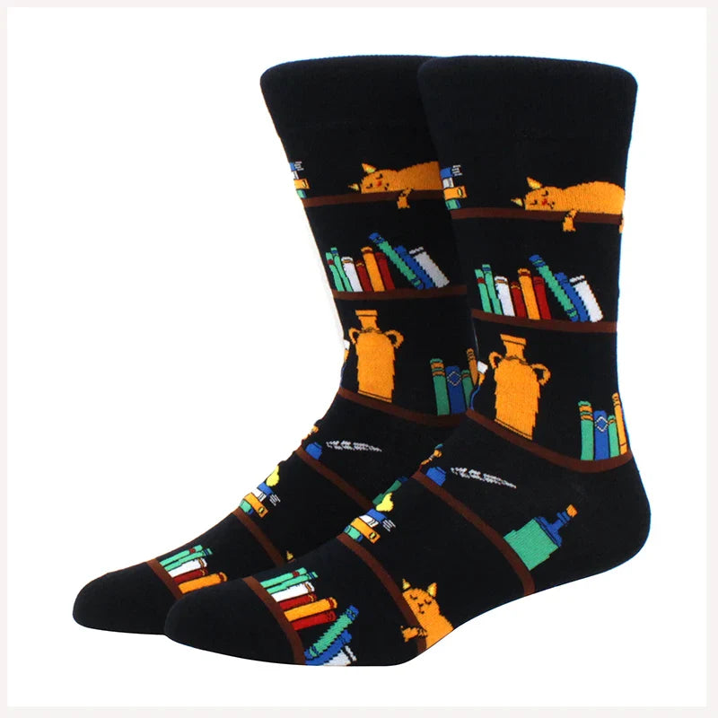 Funny Cartoon Fashion Cotton Socks – Hip Hop Skateboard Style Socks for Men & Women, Beer, Pizza, Astronaut & Pineapple Print Casual Wear Socks