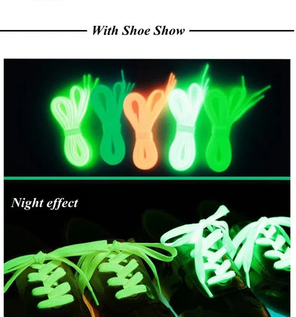 Luminous Flat Shoelaces - Glow in the Dark Fluorescent Sneaker & Canvas Shoe Laces, 80/100/120/140cm