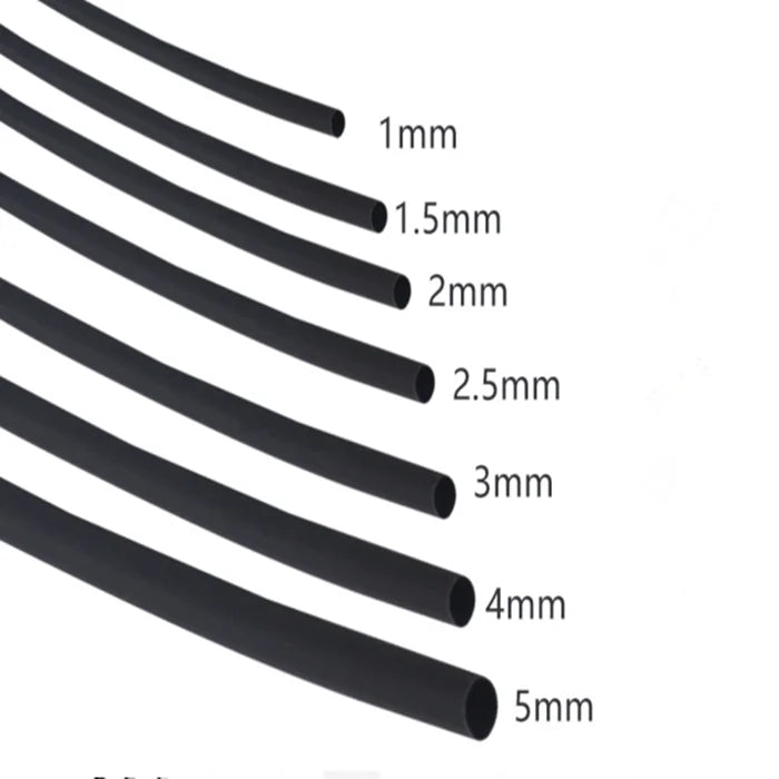 5/1 Meter Black Heat Shrink Tubing - 1mm to 6mm Sizes for Electrical Insulation and Protection