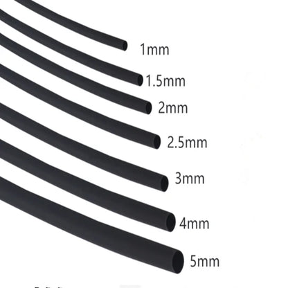 5/1 Meter Black Heat Shrink Tubing - 1mm to 6mm Sizes for Electrical Insulation and Protection