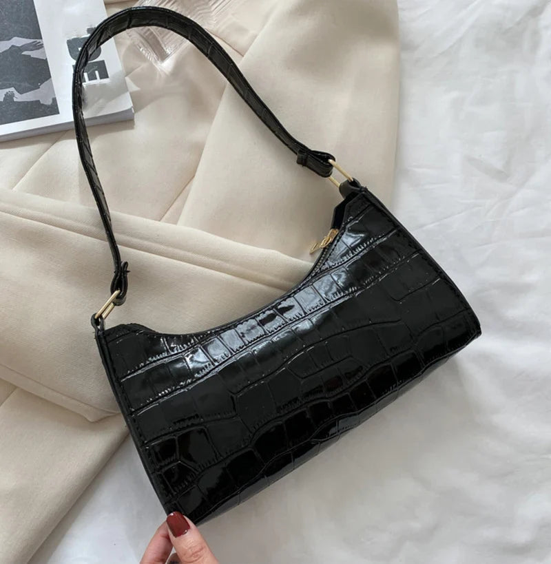Fashion PU Leather Alligator Pattern Bag for Women – Small Armpit Handbag, Underarm Messenger Purse