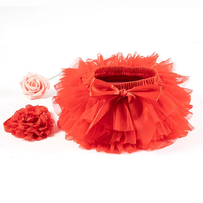 Baby Girl Tutu Bloomers Set - Newborn Tulle Lace Diaper Cover with Flower Headband Outfit