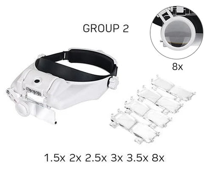 LED Headband Magnifier with 8x Lenses – Hands-Free Magnifying Glass for Jewelry, Watch & Electronic Repair