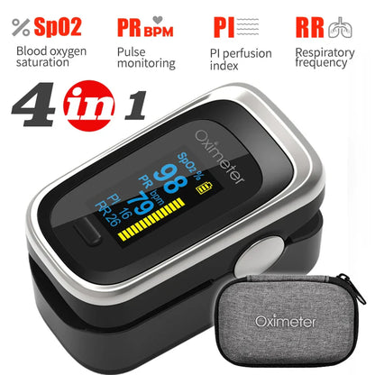 KIUZOU Finger Pulse Oximeter – SPO2, PR, PI, RR Blood Oxygen Saturation and Heart Rate Monitor with OLED Display