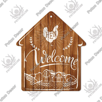 Putuo Decor Welcome House Shaped Wooden Sign – Rustic Hanging Plate for Home, Living Room Wall Decor