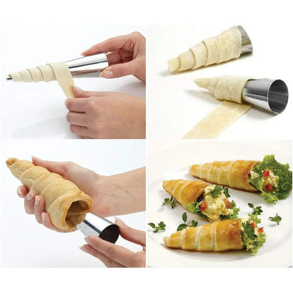 Premium Stainless Steel Baking Cones Set - 6/12/24 Piece Horn Pastry Roll Cake Mold Kit for Spiral Baked Croissants, Cookies, and Desserts - ZXH