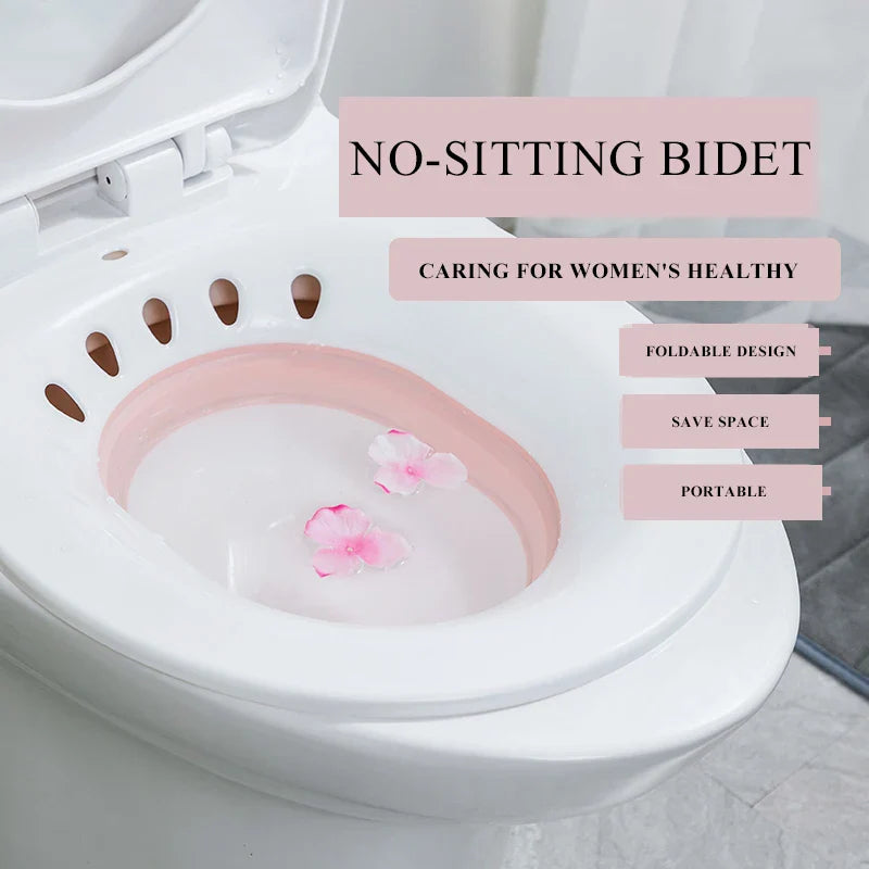 Woman's Folding Toilet Bidet Postpartum Bath Seat - Self-Cleaning Hip Irrigator for Perineum Soaking - Hemorrhoid Treatment Care