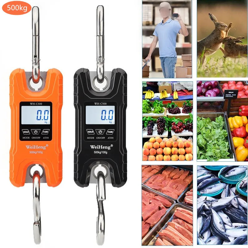 Digital Crane Scale: Heavy Duty 300kg Capacity with Hanging Hook - Portable Stainless Steel, Accurate to 150kg/50g, 200kg/100g, 500kg/100g