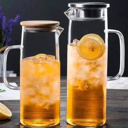 Large Capacity Heat-Resistant Glass Water Pitcher with Handle – 1.2L/1.5L Transparent Cold Drink & Tea Kettle
