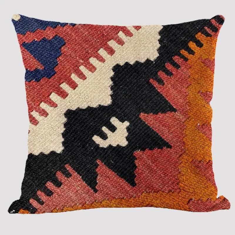 Bohemian Linen Cushion Cover – Multicolor Ethnic Geometric Pattern Decorative Pillow for Living Room Sofa