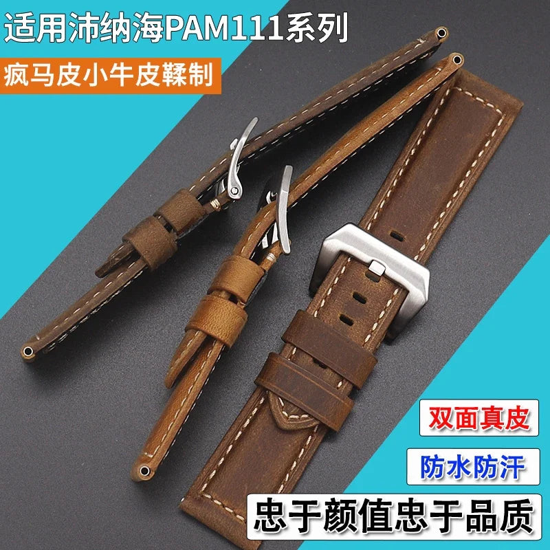 Genuine Leather Watch Band for Panerai Luminor & Radiomir – 18mm-24mm High-Quality Strap with Stainless Steel Buckle