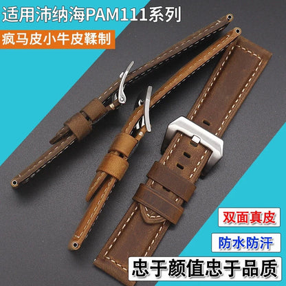 Genuine Leather Watch Band for Panerai Luminor & Radiomir – 18mm-24mm High-Quality Strap with Stainless Steel Buckle
