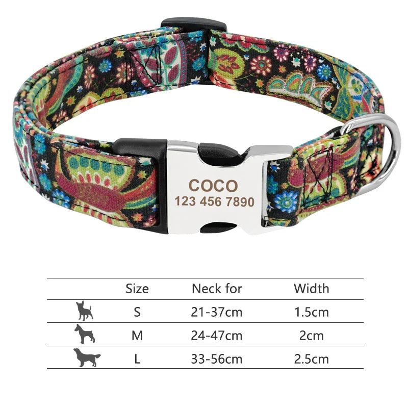 Adjustable Nylon Dog & Cat Collar – Personalized ID Collar with Engraved Name Buckle, Anti-Lost for Small, Medium & Large Pets