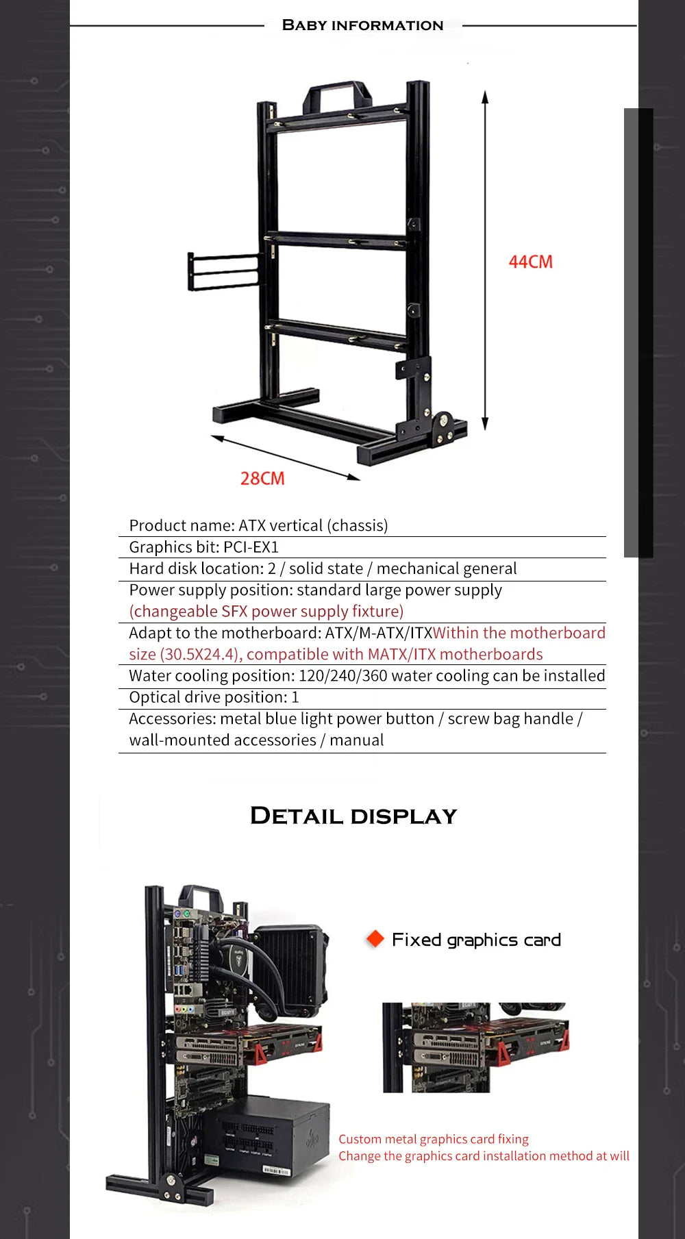 Aluminum Open Frame PC Case – Supports ITX/MATX/ATX Motherboards, Vertical Gaming Cabinet for DIY & Water Cooling Builds