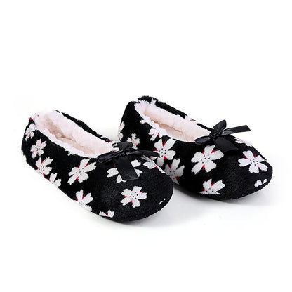 Mntrerm Women's Warm Cotton Slippers with Non-Slip Sole, Plush Indoor Shoes with Bow Tie Dots