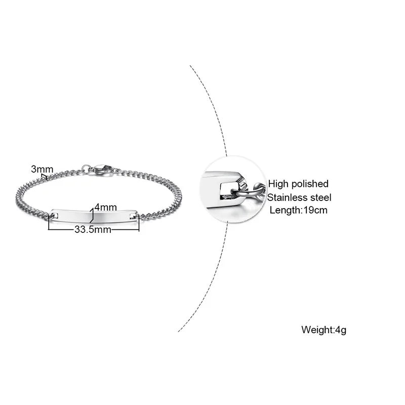 Elegant Personalized ID Bar Bracelet – 5mm Stainless Steel Link Chain for Women with Custom Name or Quote